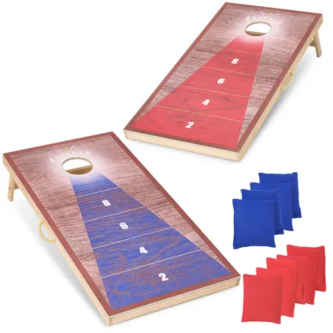 BODIOO Classic 4x2FT Pine Wood Cornhole Game Set, Easy-to-Carry Design with 8 Bean Bags, Score Zones, Pack-and-Go Rope, Convenient Back Panel, No Installation Needed, Ideal for Family Outdoor & Beach Weddings Fun