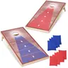 BODIOO Classic 4x2FT Pine Wood Cornhole Game Set, Easy-to-Carry Design with 8 Bean Bags, Score Zones, Pack-and-Go Rope, Convenient Back Panel, No Installation Needed, Ideal for Family Outdoor & Beach Weddings Fun