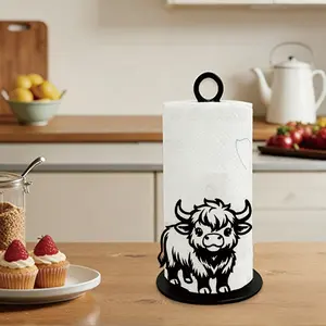 Highland Cow Toilet Paper Holder, Elegant Acrylic Roll Holder, Instant Use, Bathroom and Kitchen Decor, Rustic Style for Bedroom and Dining Table