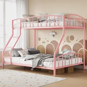 Garvee Twin over Full Bunk Bed with Ladder and Arched Guardrail, Heavy Duty Steel Frame with Sturdy Slats, Space-Saving Design, No Box Spring Needed, Pink
