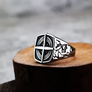 Valentine Trending Mens Ring Titanium Steel Cross Hexagram Wind Iron Pattern - Unique Design for Engagement Pinky Claddagh Gifts for Her