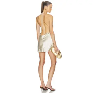 Shona Joy Andie Low Cowl Mini Dress in Champagne