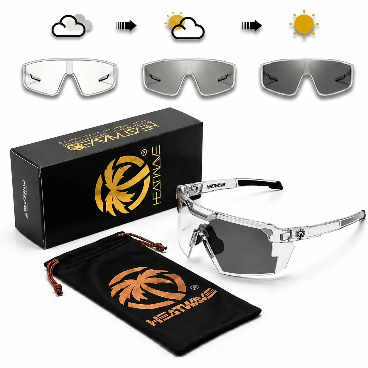 Unisex Photochromic Polarized Sports Sunglasses – UV400 protection,  windproof wraparound design; suitable for cycling, running, fishing, driving, baseball, and tactical protection; anti-slip. Z87+