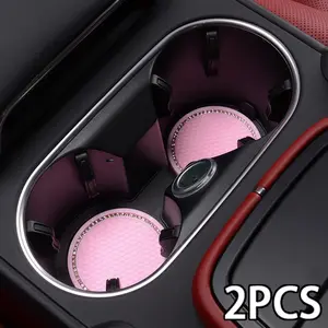 2pcs Creative Round Soft Gel Cup Holder Mats, Car Dashboard Water Cup Pads, Universal Non-Slip Automotive Interior Accessories, Girly Car Interior Sets