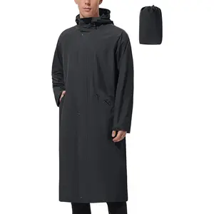 Men's Long Rain Jacket Windbreaker Waterproof Lightweight Packable Running Hiking Cycling Golf Rain Coat with Hood