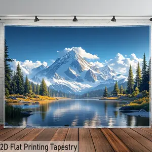 Snow Mountain Lake Tapestry Forest Landscape Backdrop Nature Theme Wall Hanging Photography Background Scenic Decor for Living Room Bedroom Indoor Outdoor Home Decoration