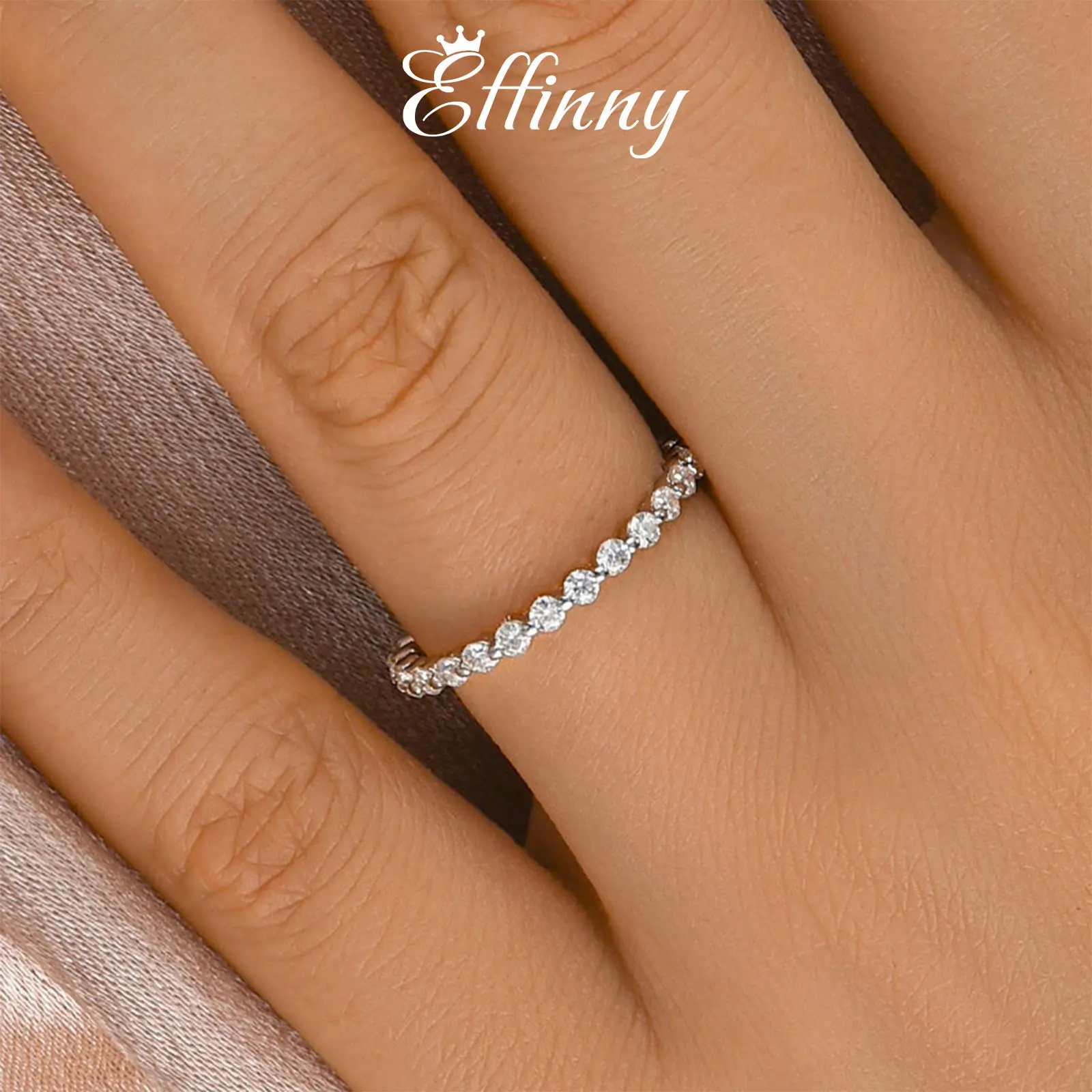 Effinny Jewelry Synthetic Moissanite Round Cut Full Eternity Wedding Ring,Stackable Ring for Women In Sterling Silver Outdoorfun, Moissanite Rings, Adults