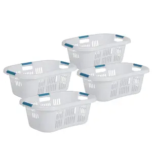 Rubbermaid Small Laundry Basket 2.1 Bushel Hip-Hugger Plastic Bin, White, 4 Pack