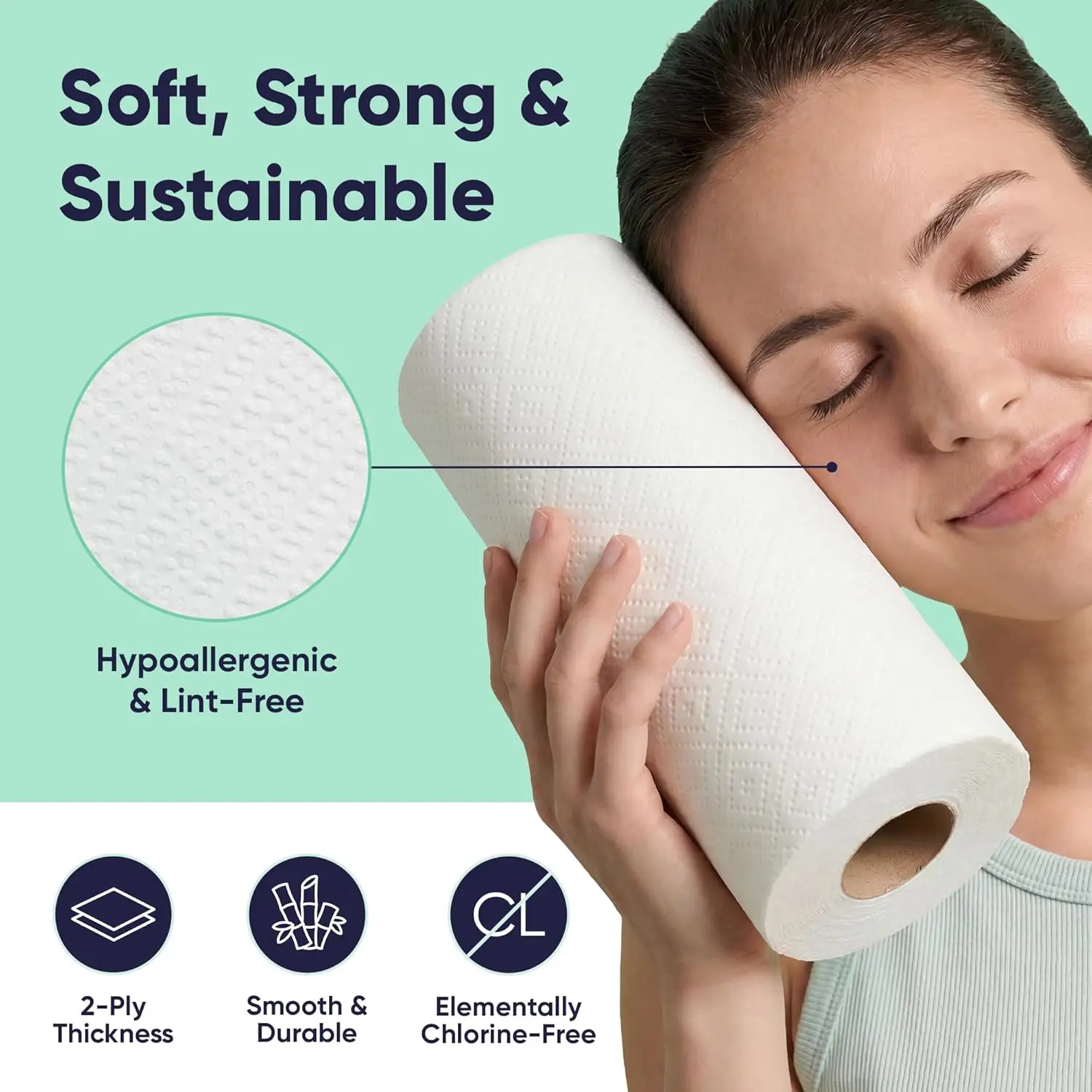 Eco-Friendly Bamboo Paper Towel Rolls, 12pk 1800 Sheets - Ultra Absorbent, Durable FSC-Certified Vegan Kitchen Towels for Home Care