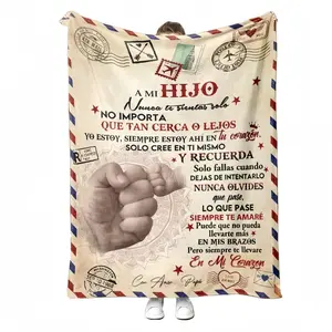 Spanish Manta Para Mi Hijo Father to Son Throw Blanket Flannel Soft Fleece Bedding Birthday Gift Dad Message Warm Cozy Fist Bump Blue Red Air Mail Envelope Decor