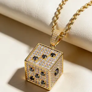 Sri Lanka Moissanite Lucky Dice Pendant Necklace Miami Italy Mexico Inspired Hip Hop Trendy Aesthetic Affordable Jewelry for Women & Men Gift