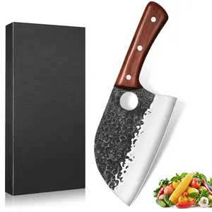 Butcher Knife - Hand-Forged Meat Cleaver, Premium Kitchen Knife for Meat Cutting, Outdoor Cooking, BBQ, and Camping