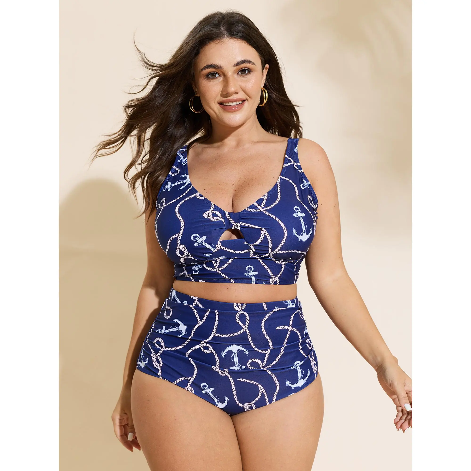 BLOOMCHIC Plus Size Nautical Anchor Print Bikini Bottoms - Plus Sized Bathing Suits for - Sizes M-6X,Summerfinds