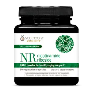 Youtheory Longevity NR, Nicotinamide Riboside, 60 Vegetarian Capsules, NAD+ Booster for Health Aging Support, Cellular Renewal (30 Day Supply)