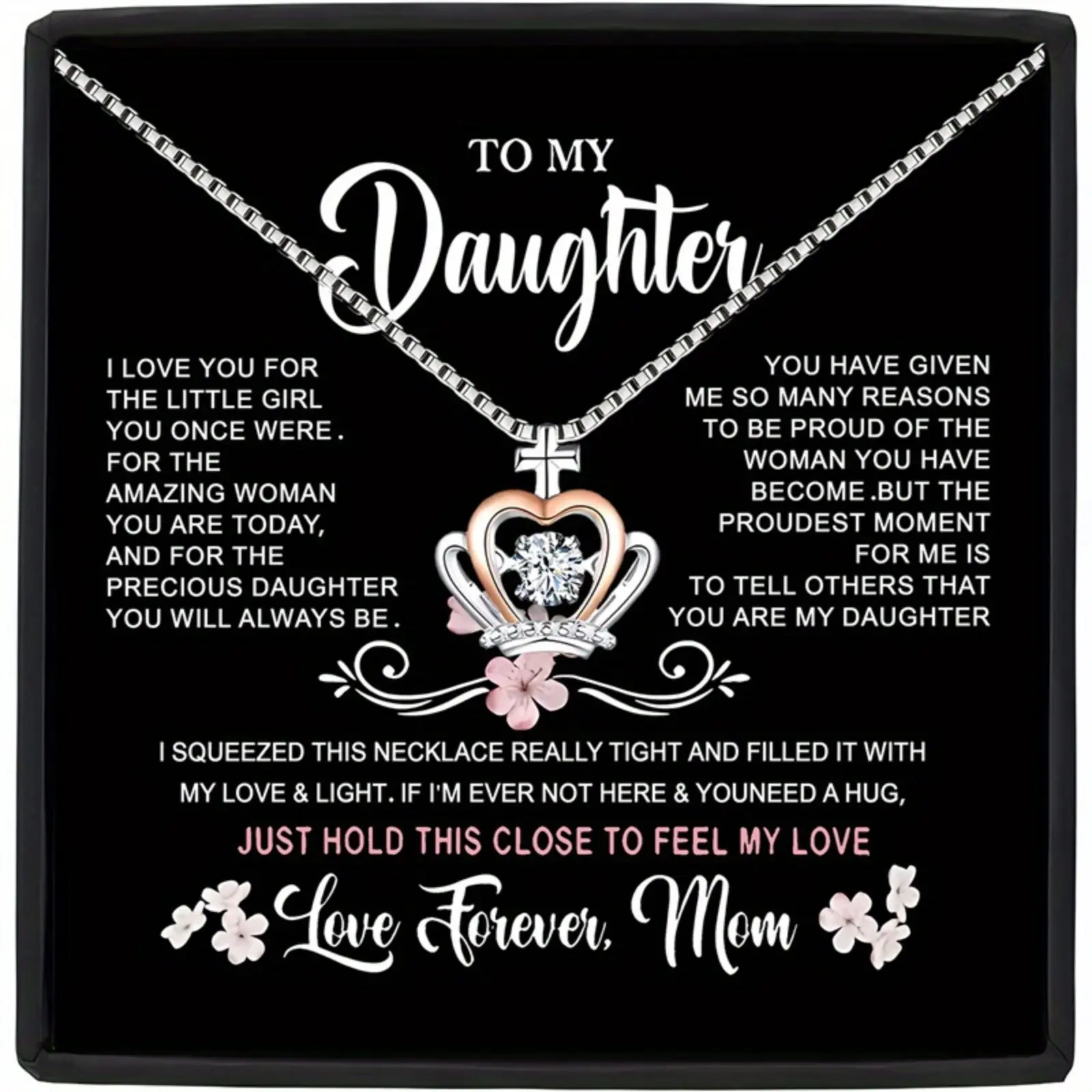 Crown Pendant Necklace for My Daughter, exquisite pendant necklaces in a gift box set, includes a card and a present case. It's the perfect Christmas or birthday gif from our "Neckless Collection for Her" fine jewelry accessories line: pendant