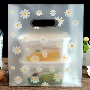 Daisy 4-Finger Bags, 10/20/50pcs Food Packaging Bags, Ideal for Fruit Salads & Cakes, Perfect for Gifts & Takeouts, Durable Handle Design