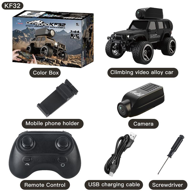 KF32 Alloy Mini Remote Control Car, 1:64 scale RC car/truck, 2.4G wireless design, equipped with a 720P FPV camera and WiFi APP control, USB charging, durable metal construction, suitable for indoor and outdoor play, a great gift for children and adults