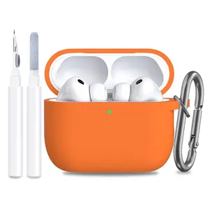for AirPods Pro 3 Case (2025), Soft Silicone Protective Case Cover Compatible with Apple AirPods Pro 3rd Generation (USB-C Cable) for Women Men with Cleaning Kit and Keychain, Orange, Protection