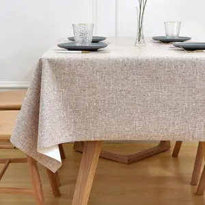 Wipeable  Tablecloth for Rectangle Table Heavy Duty Vinyl Tablecloths Outdoor PVC Table Cover for Picnic(A-Beige, 54'' x 72'')