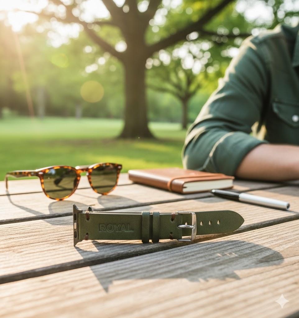 ROYAL Green Leather Watch Straps High-Quality ROYAL Leather Watch Accessories for Style and Durability Vibrant Green Hue Comfortable and Durable