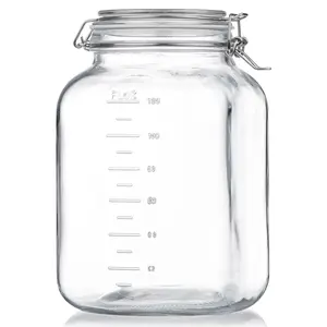 1 Gallon Square Super Wide-Mouth Glass Jars with Airtight Lids, Glass Storage Jars with 2 Measurement Mark, Sturdy Canning Jars with Large Capacity 4100 ML For Overnight Oats