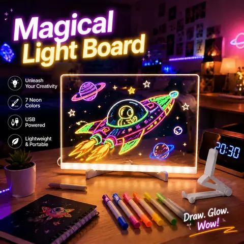 Multifunctional Acrylic LED Drawing Board with Stand - Office Presentation Tool, 7-Color Creativity, Different Colors, Rewritable Surface, Colored Markers & Wipes, Nightlight, Kids' Learning & Expressing Yourself Birthday Gift