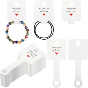 100 count Self Adhesive Bracelet Display Cards, 4"x1.5 White Handmade with Love Blank Cards,  Packaging for Selling, Hanging Display Cards for , Bracelet, and Necklace