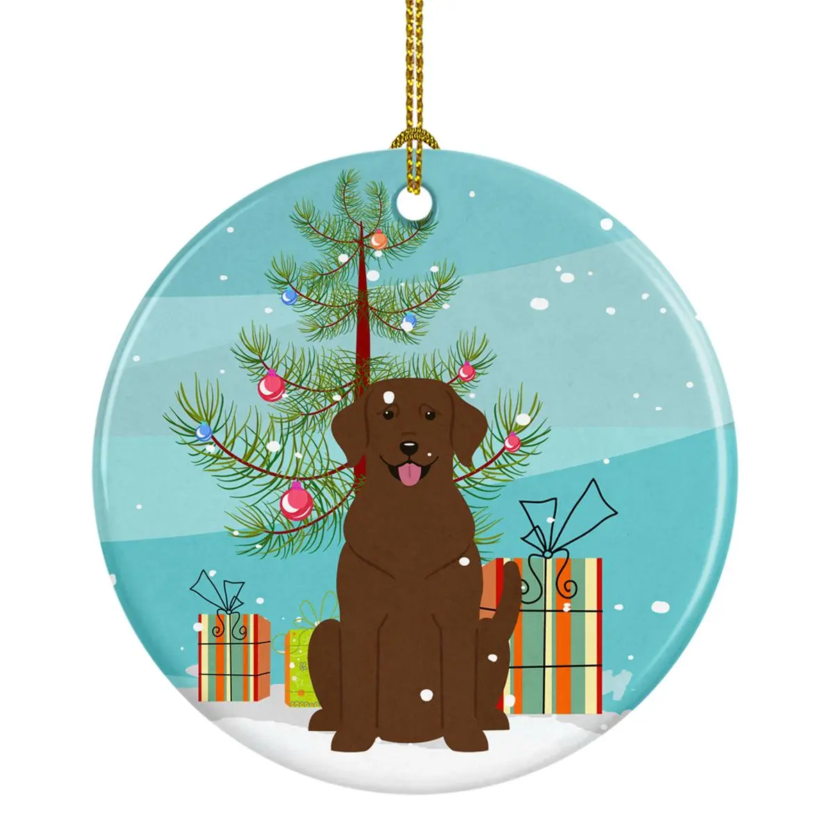Merry Christmas Tree Chocolate Labrador Ceramic Ornament
