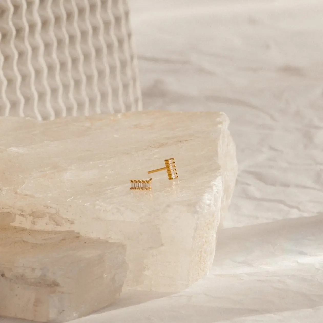 Serena Baguette Studs by Caitlyn Minimalist - Dainty Vintage Diamond Stud Earrings in Gold & Silver - Crystal Jewelry - Mom Gift