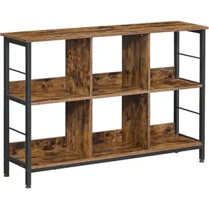 VASAGLE Bookshelf, Cube Shelf, Console Table, TV Stand with 6 Storage Cubes, for Office, Living Room, Bedroom, 13 x .2 x 31.5 Inches Industrial Design, Rustic Brown and Black ULLS104B01
