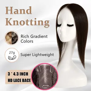 EC 27g Ultra-Light Synthetic Hair Topper - 14in Free Parting Synthetic Extensions & Pieces, 7.5×11cm Hand-Knotted Breathable Lace Base, No-Glue No-Sew, Grey Coverage Instant Volume for Thinning Hair, Casual Wear
