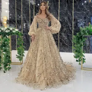 2025 Spring New Golden Heavy Industry Beaded Luxury Evening Dress Sexy Celebrity Aura Queen Long Formal Womenswear