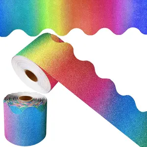 69 Feet Rainbow Bulletin Board Borders, Glitter Scalloped Border Trim Holiday Decoration for School, Bulletin Board Border Decorative,Classroom Poster Office Party Wall Locker Decor (Rainbow)