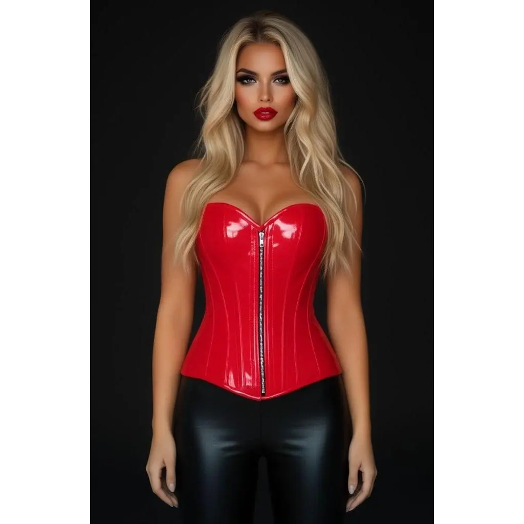 Top Drawer Red Patent PVC Steel Boned Over Bust Corset