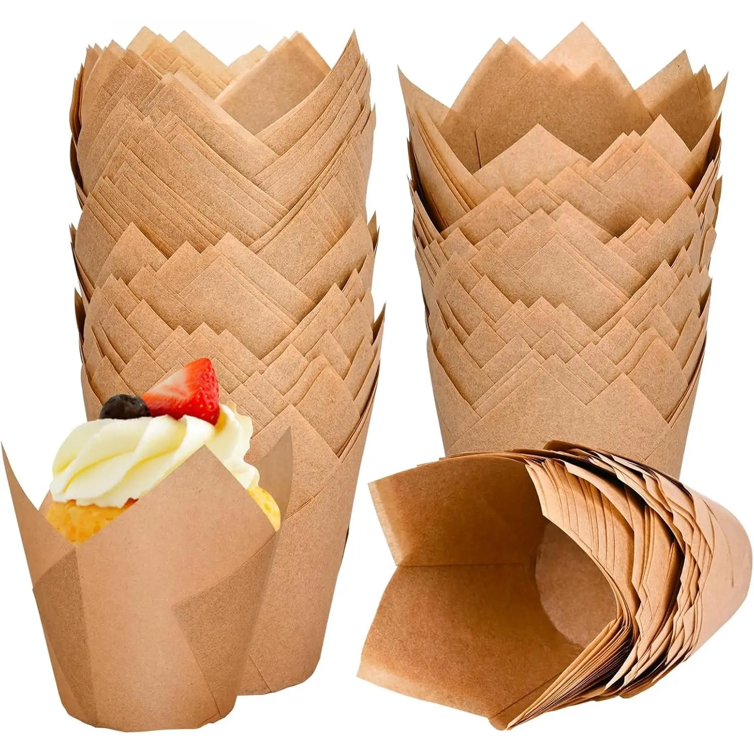 120 Counts  Tulip Cupcake Liners for Baking Cups,  Grade  Paper Muffin Liners Holders, Standard Tulip Cupcake Liners, Greaseproof Cupcake Wrappers for Party, Christmas
