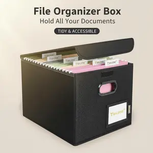 Collapsible Hanging File Organizer Box with Lid Plastic Slide for Office Document Storage