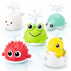 Cute Animal Spray Water Bath Toys, Automatic Floating Shower Toy for Bathtub, Pool & Water Table, USB Rechargeable or Battery Powered Styles, Duck, Turtle, Whale, Frog, Dino & Pufferfish Tub Toys, Battery Version Needs 3 AAA Batteries (Not Included)