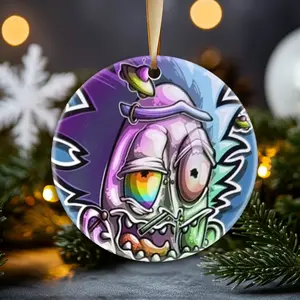 Christmas Ornaments Rick And Morty Tattoo Rick Sanchez Birthday Family Decor X-Mas Circle Tree Acrylic Holiday Gift For Friends