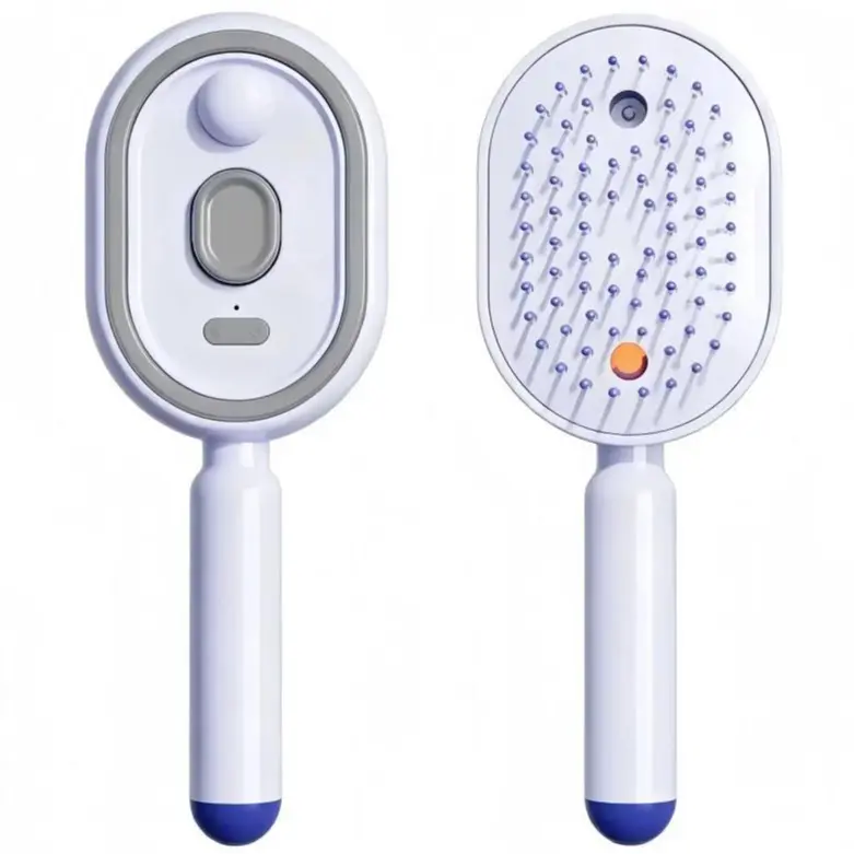Electric Spray Air Cushion Massage Comb - Self-Cleaning, Anti-Tangle, Anti-Static Volumizing Scalp Brush for Dry Frizzy Hair Care (No Essential Oil Included)