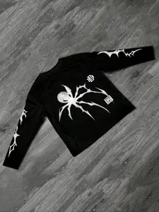 Men's Slim Fit Long Sleeve Graphic T-Shirt, Spider Pattern, Style, Casual Daily Wear, Unisex, All Seasons, Street Fashion