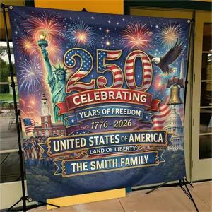 Personalized USA 250th Anniversary Backdrop – Custom Patriotic Party Banner, American Celebration Photo Background Decor