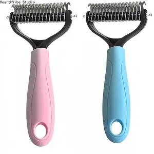 2PC Pet Combs Professional Pet Deshedding Brush 2 Sided Dematting Dog Comb Cat Brush Rake Puppy Grooming Tools Undercoat Shedding Flying Hair(Blue and Pink),Summervibes