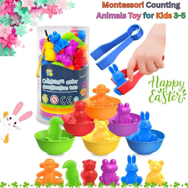 Montessori Counting Animal Set, Plastic Sorting Game for Children Development & Math Skills, Unisex Educational Toy for Preschoolers, Latex & BPA Free, Latex Free, Developing Math Skills, 3 - 4 Years, Nitrosamine Free