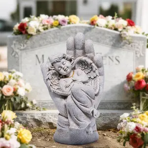 Guardian Angel Statue in Hand, Memorial Angel Garden Statue for Outdoor Yard Lawn Patio,  Angel Figurine Decoration for Grave Cemetery Remembrance, Sympathy  Decor
