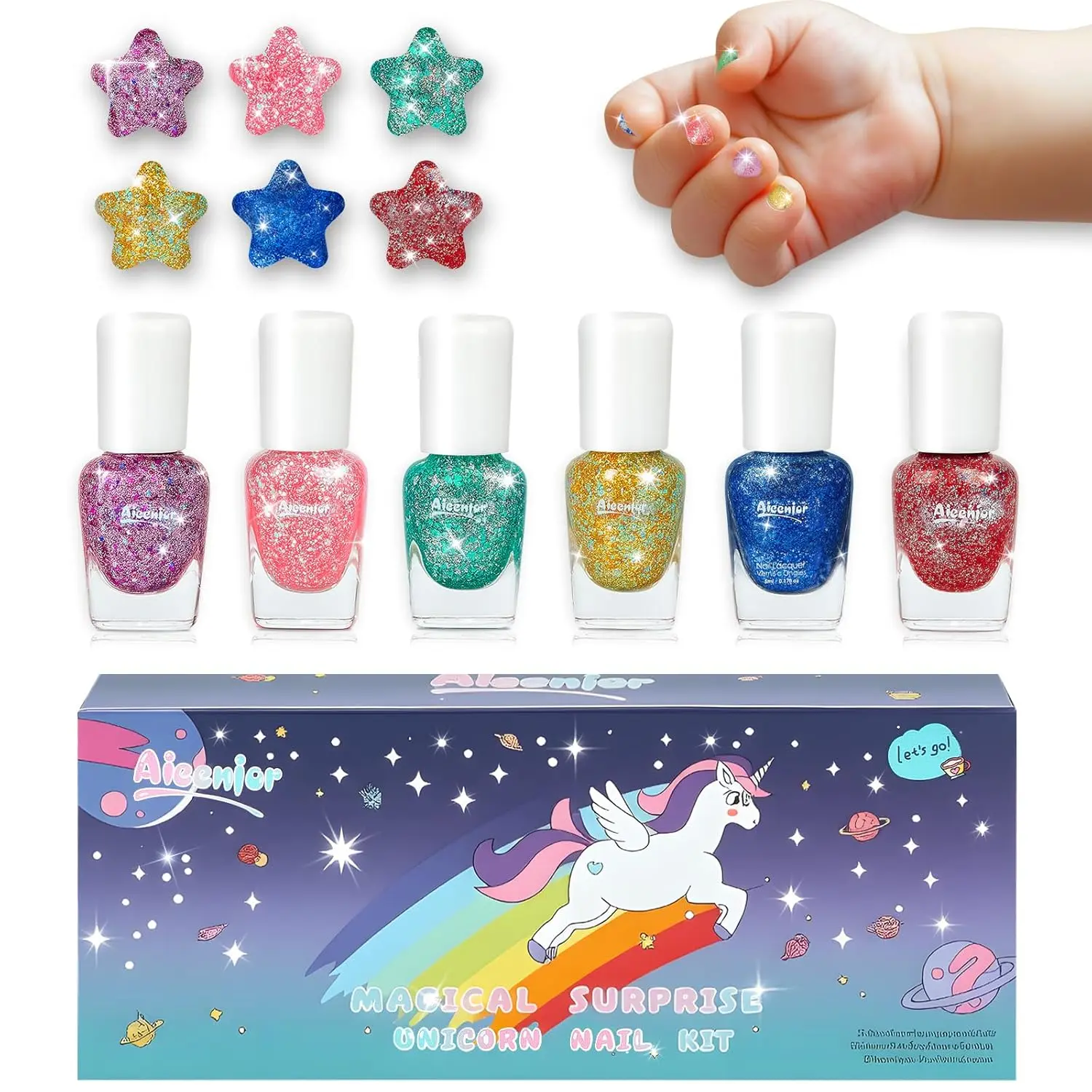 Unicorn Pattern Quick-Dry Nail Polish Set, Non-Toxic Shimmer Nail Polish, Nail Art & Nail Polish for Kids, Nail Manicure, Liquid Polish, Nail Products
