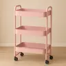 Durable 3-Tier Metal Adjustable Rolling Utility Cart - Slim Freestanding Racks, Handle, 6 Hooks, Multi-Compartment, Casual Storage Organization Solution for Kitchen, Bedroom Home Decor