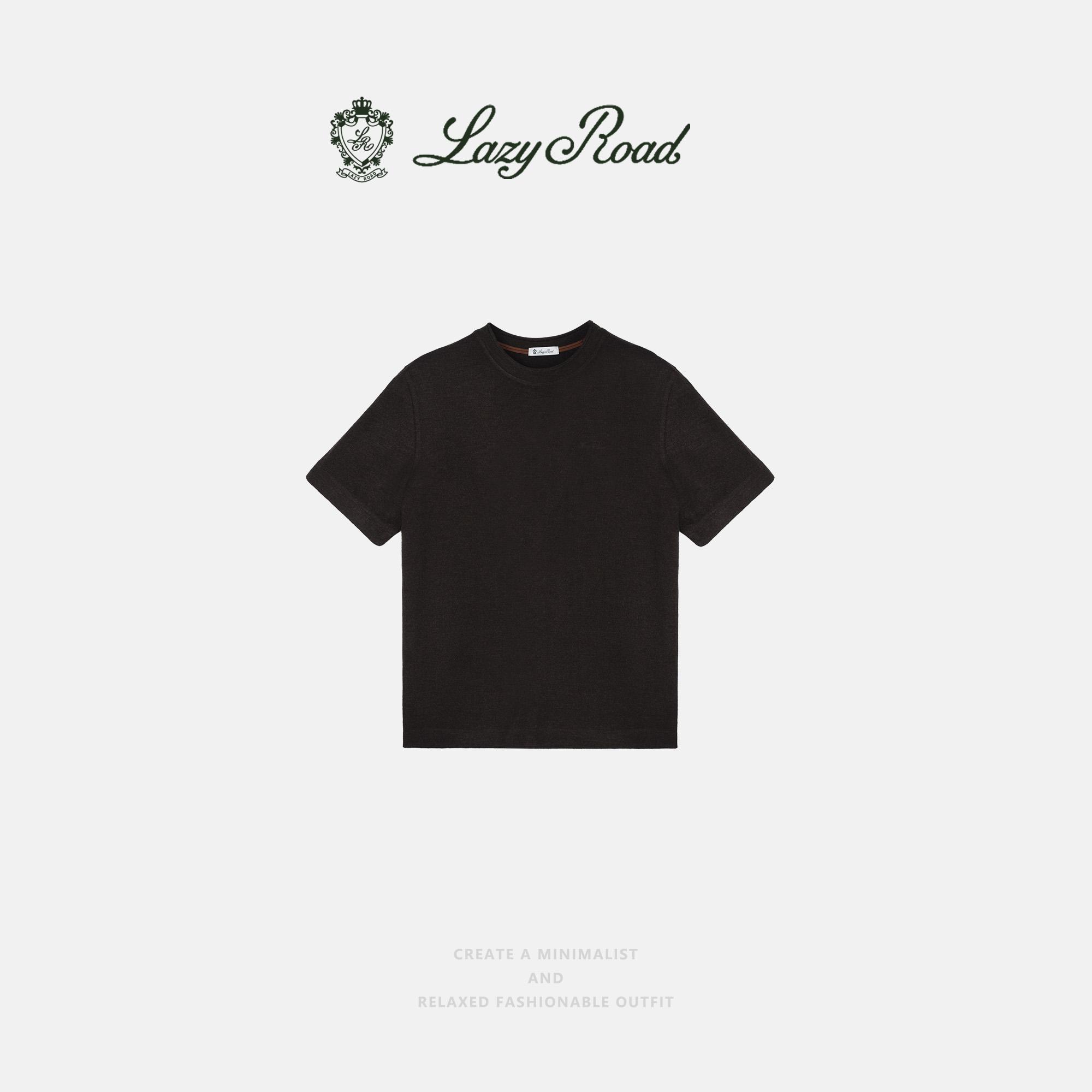 LazyRoad Old Money Style Silk-Wool Blend T-Shirt, Light Luxury Solid-Color Basic Short-Sleeve (Coffee)-16268