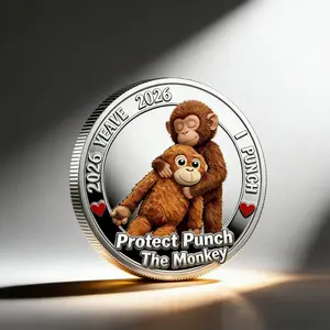 1PC Protect Punch The Monkey Commemorative Coin Alloy 3D Relief Design Cute Monkey Hug Theme Emotional Support Gift for Anxiety Relief Valentine’s Day Gift Birthday Gift Anniversary Gift Friendship Gift Desk Display Keepsake Commemorative and Decorative C