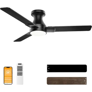 42 inch Ceiling Fans with Lights,3 ,6CCT, Low Profile Ceiling Fan with Light and Remote Control,Ceiling Fan for Bedroom, Kitchen,Indoor/Outdoor Use,Flush Mount-Black