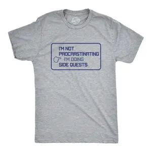 Mens I'm Not Procrastinating I'm Doing Side Quests T Shirt Funny Nerdy Video Game Tee Mens Funny T Shirts Cool Vintage Fashion T-Shirt Gift Classic Menswear Funny Gamer Short Sleeve Novelty Tees for Guys Light Grey